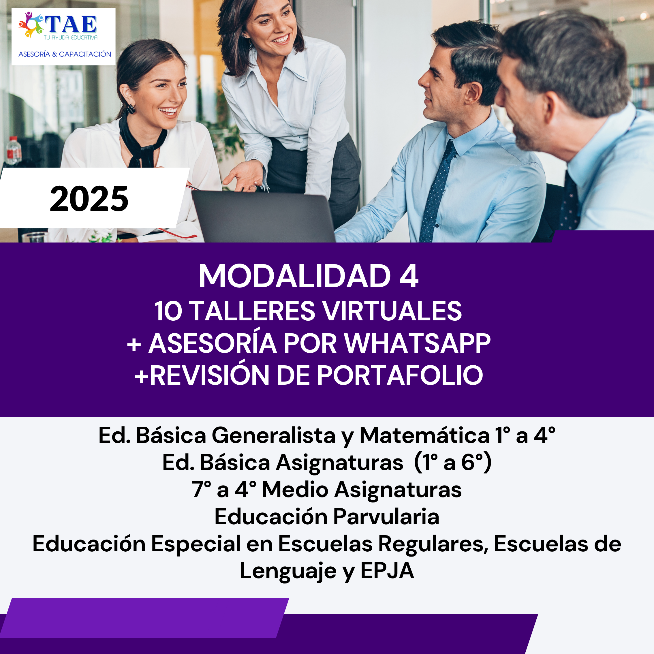 Modalidad 4: 10 talleres virtuales + Asesoría por whatsapp extendida + Revisión de portafolio