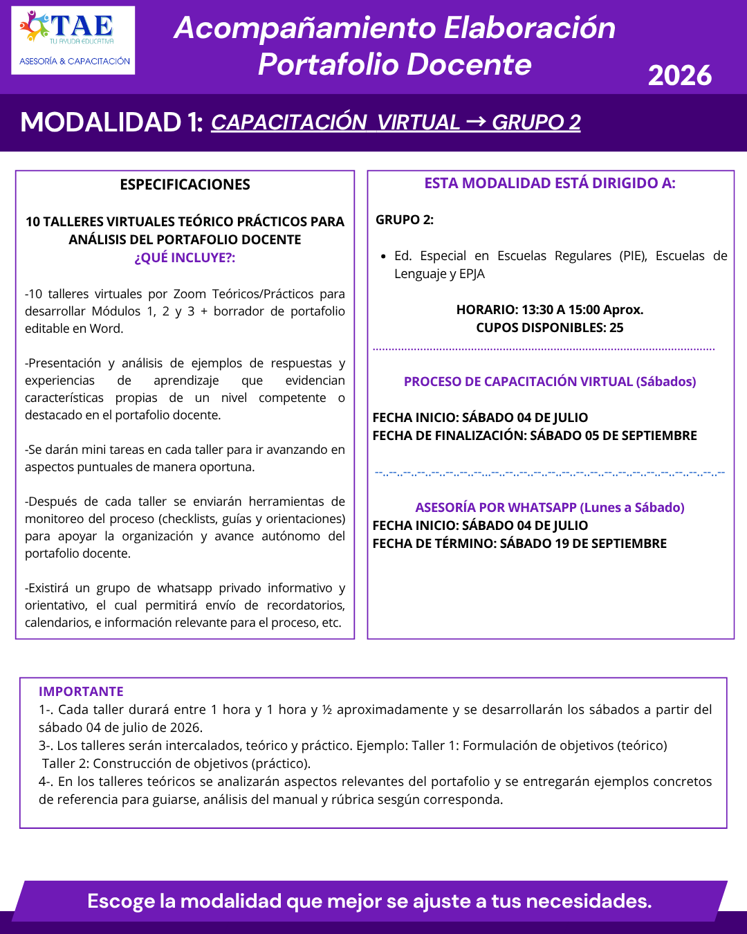 Programa de Acompañamiento - Grupo 2: 10 Talleres Virtuales Teórico/Práctico - Imagen 2
