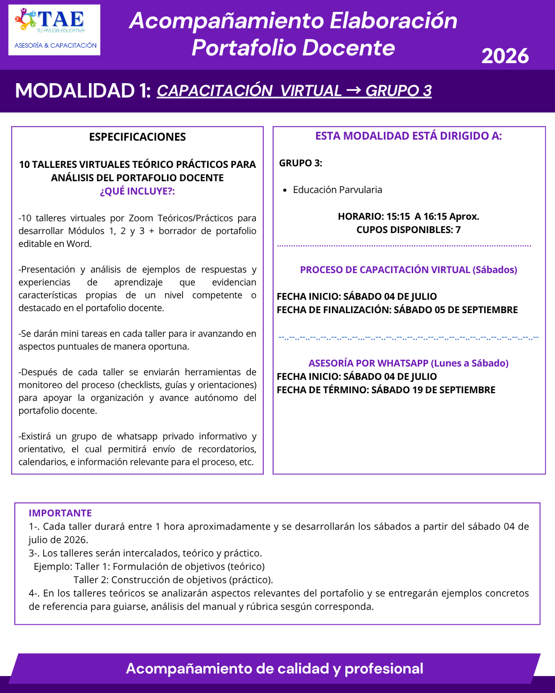 Programa de Acompañamiento – Grupo 3: 10 Talleres Virtuales Teórico/Práctico - Imagen 2